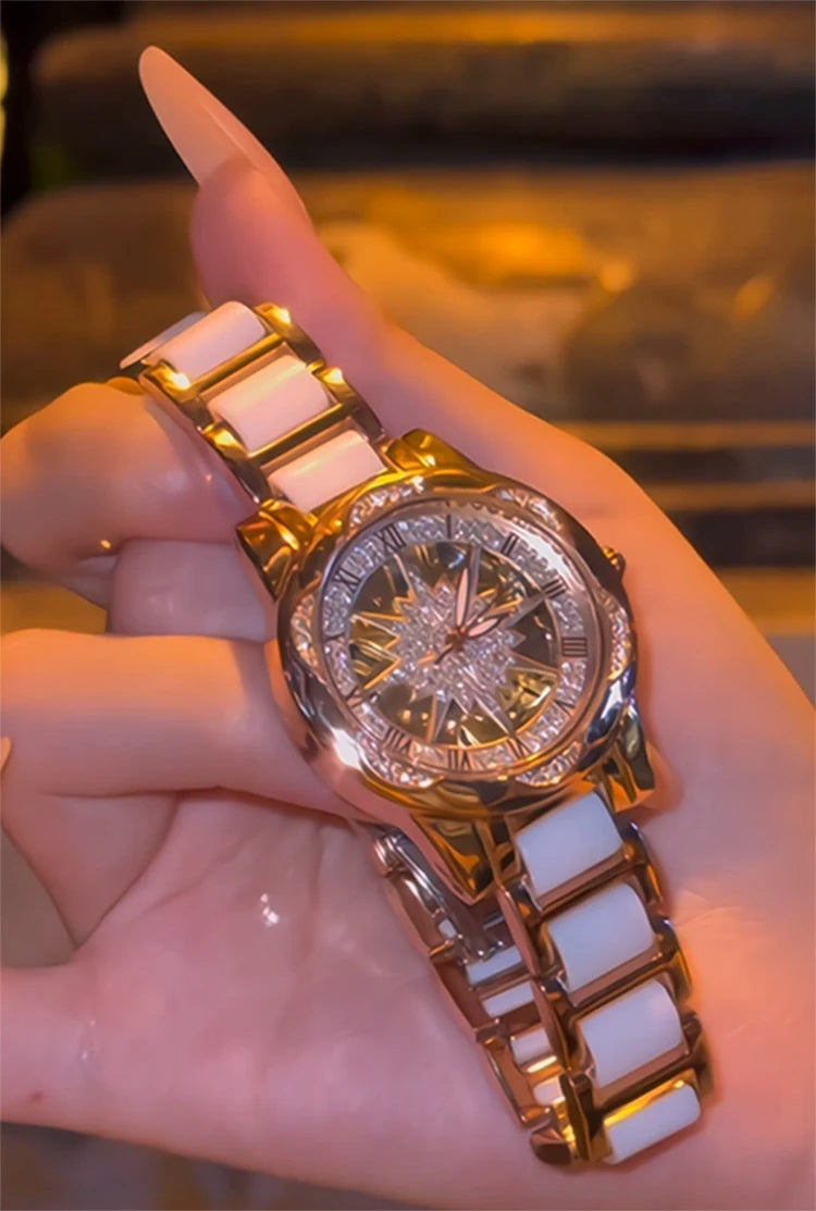 Reloj de Mujer Elegante 2026, Relojes de Pulsera con Esfera Circular Esqueletizada, Reloj de Cuarzo con Diamantes para Mujer, Relojes de Lujo de Moda para Novia