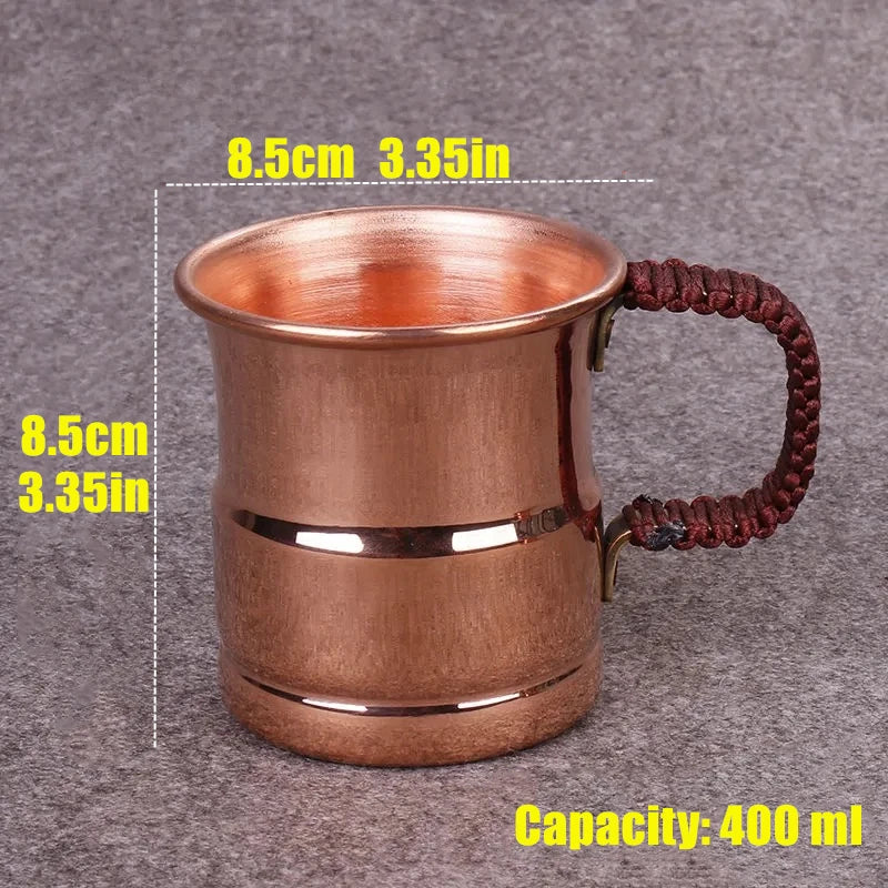 Taza de leche y cerveza de cobre puro hecha a mano, mango tejido, mula de agua de Moscú engrosada, taza de desayuno de 400 ml, vajilla para beber de Moscú