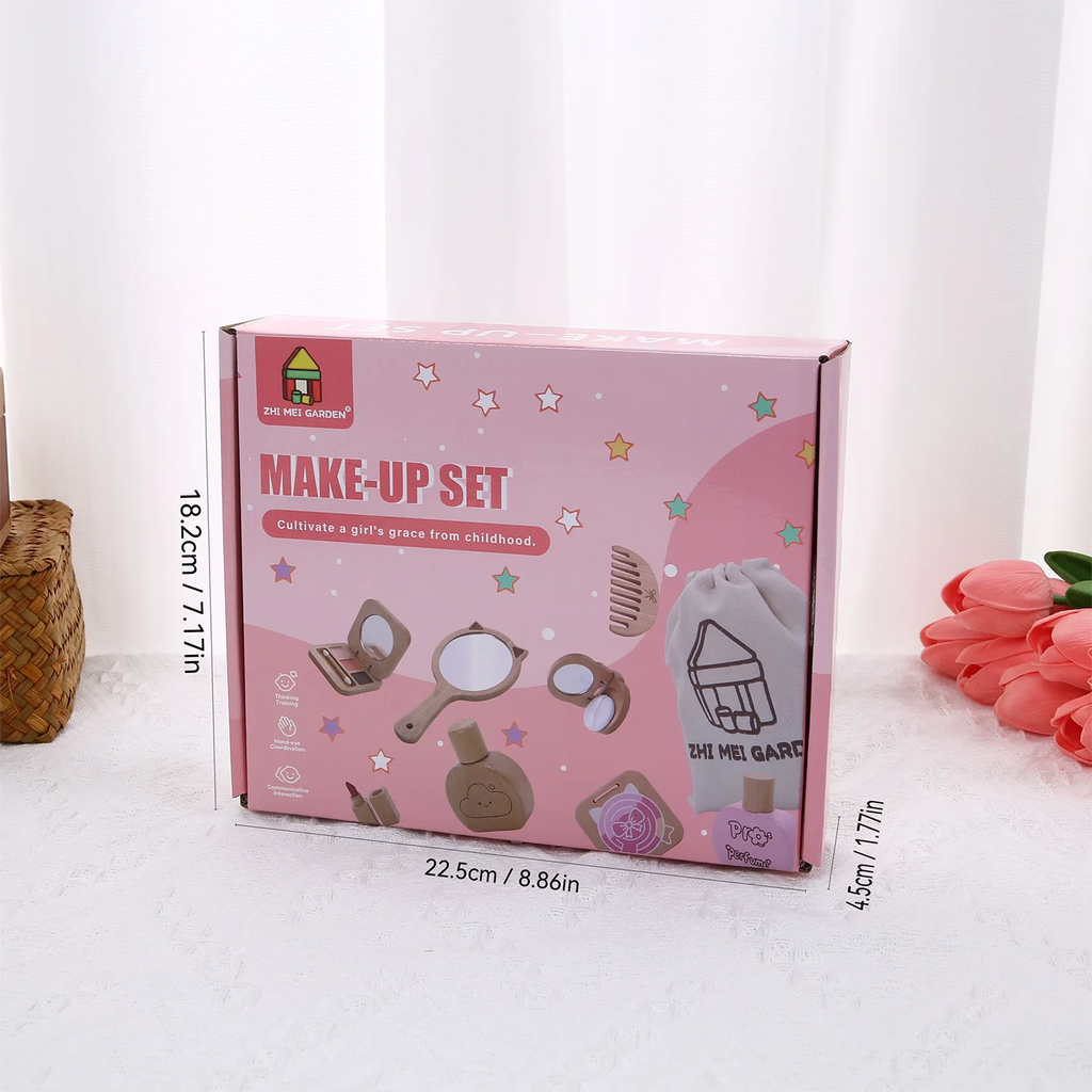 Juguete de Maquillaje de Imitación para Niñas, Set de Maquillaje de Madera para Jugar a Disfrazarse, Regalo con Bolsa de Maquillaje