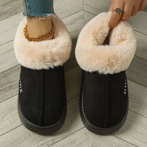 2025 botas de invierno de piel sintética rosa para el hogar para mujer nuevas botas cortas de nieve de gamuza sintética zapatos acolchados cálidos de fondo grueso antideslizantes de felpa para mujer