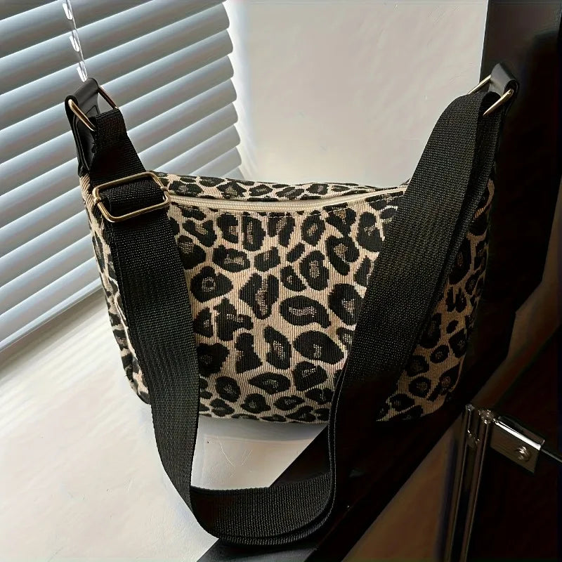 Bolso cruzado con estampado de leopardo para mujer, elegante bolso pequeño de nailon duradero con cómoda correa ancha para ir de compras, oficina, viajes