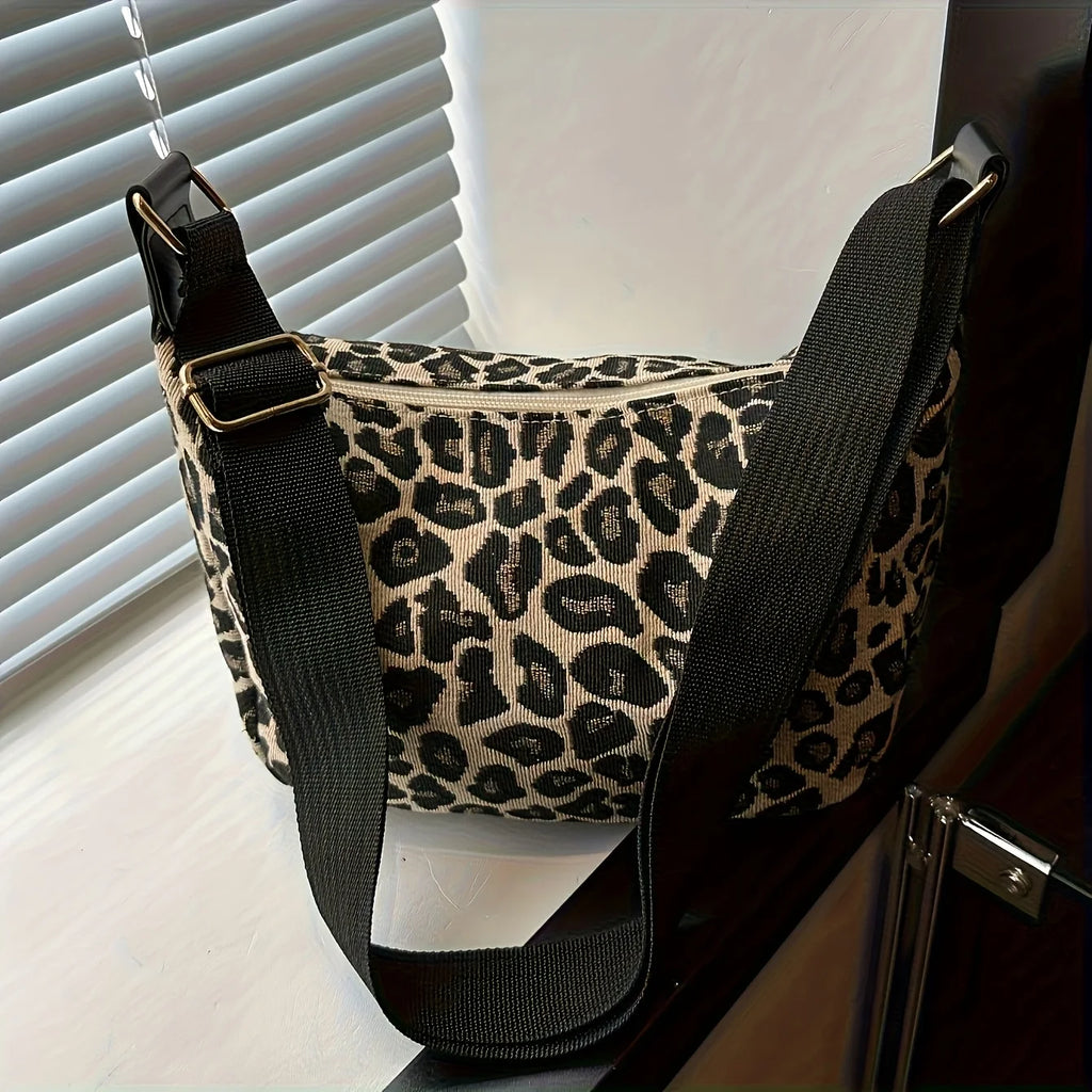 Bolso cruzado con estampado de leopardo para mujer, elegante bolso pequeño de nailon duradero con cómoda correa ancha para ir de compras, oficina, viajes