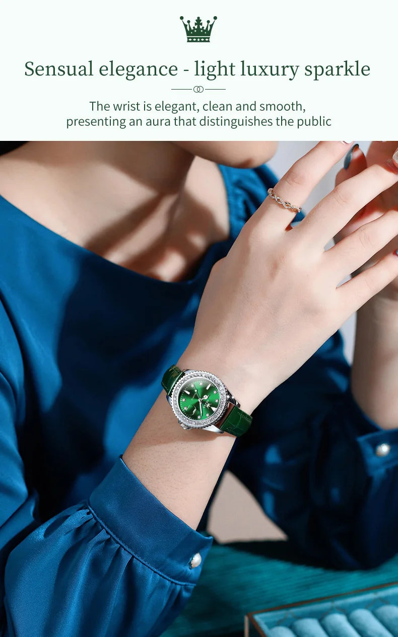 Reloj de cuarzo OLEVS Original con esfera de diamantes para mujer, relojes de moda para mujer, reloj de pulsera luminoso resistente al agua de acero inoxidable para mujer