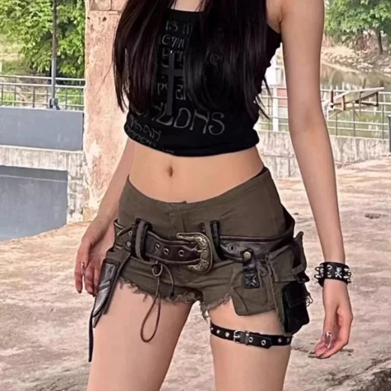 Shorts Mini Americanos Estilo Y2K, Pantalones Vaqueros Cargo Vintage, Cintura Baja, Retro, para Mujer, Verano 2026
