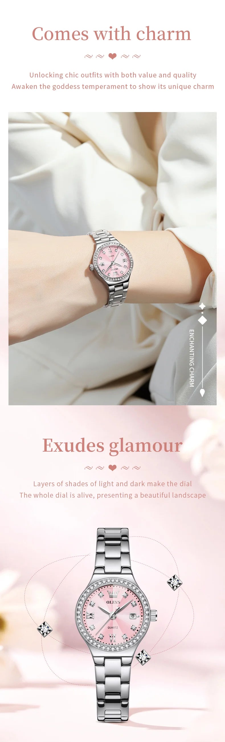 OLEVS Brand Original Quartz Watch Women Watch Fashion Waterproof Luminous Stainless Steel Diamond Date Women's Watch Reloj