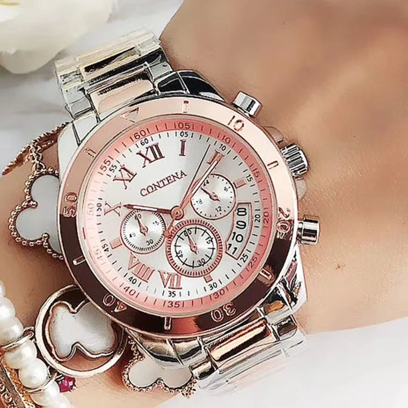 CONTENA, relojes de lujo de la mejor marca para Mujer, pulsera de acero creativa a la moda, relojes para Mujer, Reloj de cuarzo para Mujer, Reloj para Mujer