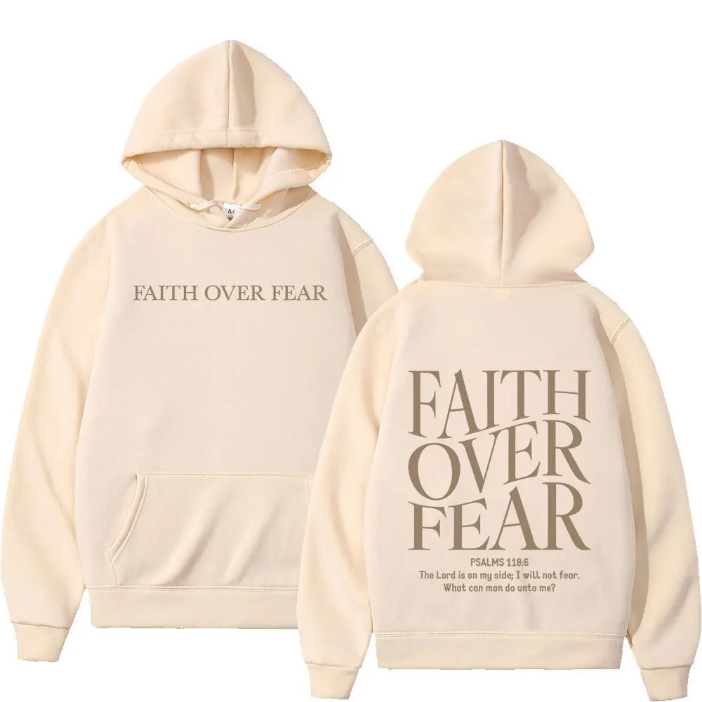 Faith Over Fear-sudaderas con capucha para hombres y mujeres, sudaderas con capucha de lana de gran tamaño, moda Harajuku, versículo de la Biblia de Jesús, Otoño e Invierno