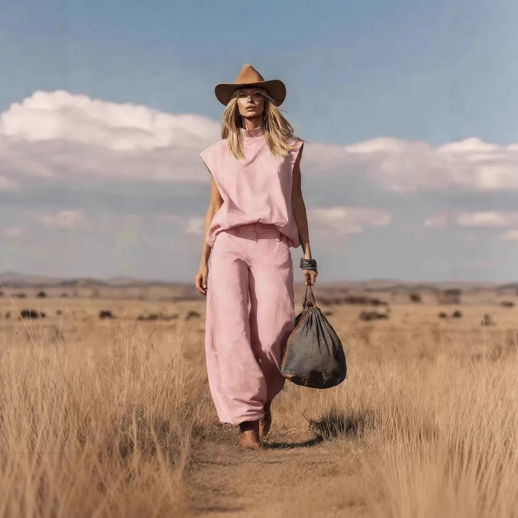 Women's Casual Summer Outfits, Solid Color Two Piece Set, Sleeveless Top and Wide Leg Pants, Vacation Matching Set