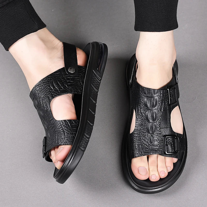 Sandalias para hombre al aire libre, zapatillas de verano al aire libre, zapatos de alta calidad, sandalias de cuero de verano 2025 para hombre, zapatos para caminar para hombre nuevo