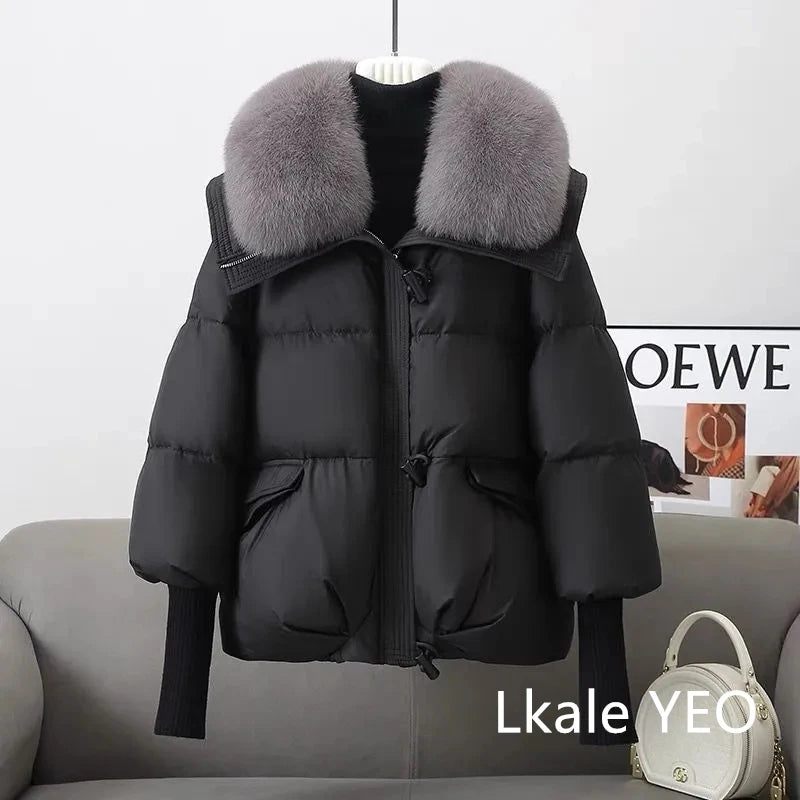 Parka de invierno para mujer, abrigo informal versión coreana, prendas de vestir exteriores para mujer, temperamento grueso, cuello de piel grande, Chaqueta de algodón para mujer 2025