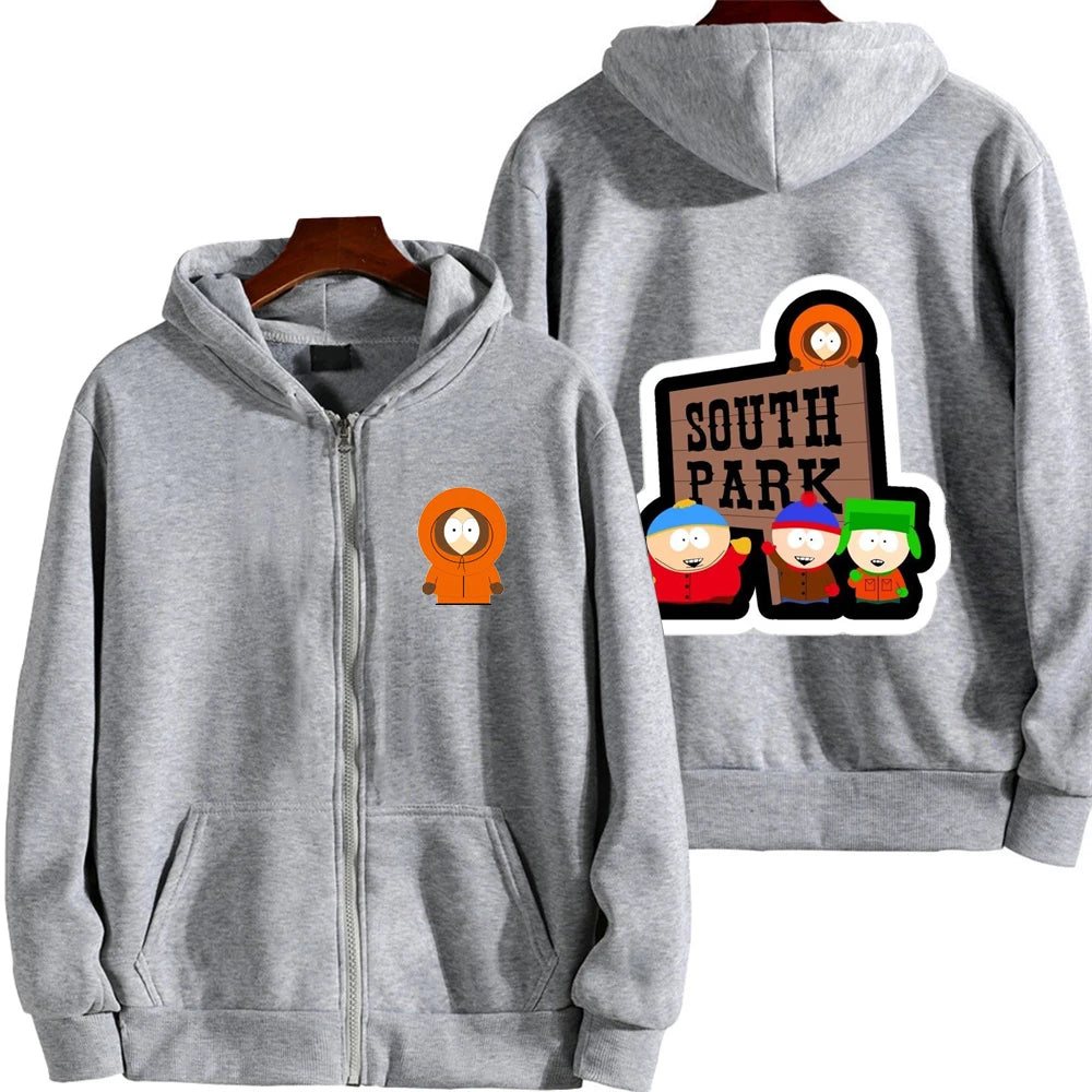 2025 nueva moda South Park dibujos animados Anime hombres Sudadera con capucha Otoño/Invierno mujeres cremallera sudadera pareja abrigo