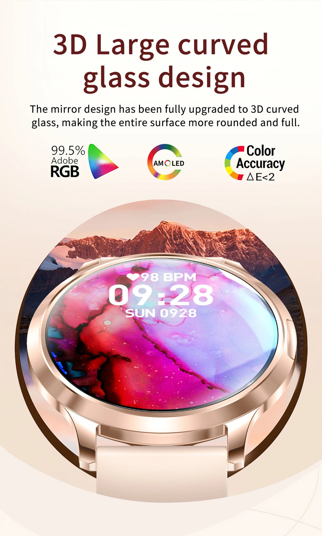 Nuevo reloj inteligente para mujer 1,32 "AMOLED pantalla completamente táctil Bluetooth llamada presión arterial IP68 impermeable NFC 7,3mm pulsera ultrafina