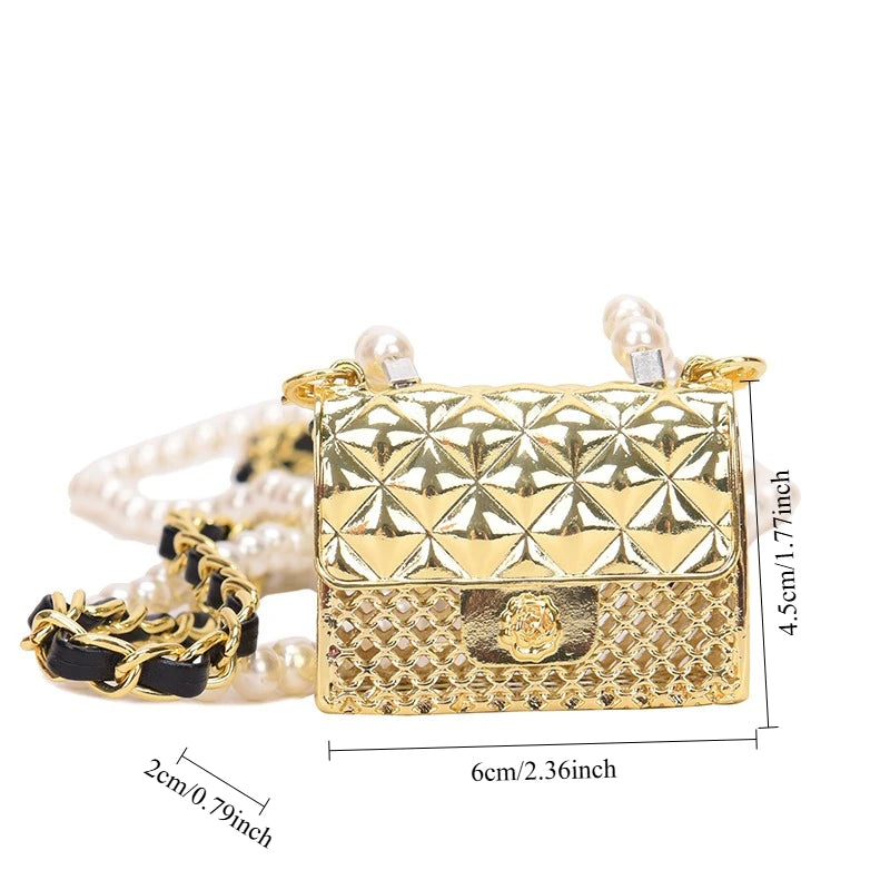 Mini bolsos de cena para mujer, caja pequeña de metal a la moda, bolso de hombro con cadena de perlas de diseñador, accesorios de ropa, bolso cruzado