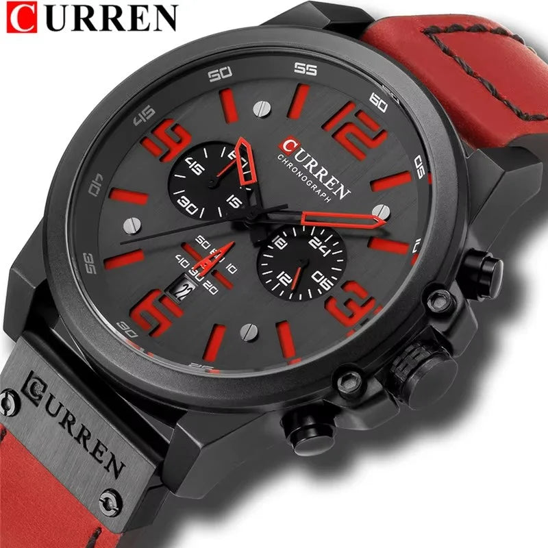 Reloj de pulsera Curren 8314 de cuarzo con calendario militar deportivo con cronógrafo informal para hombre, reloj masculino resistente al agua de cuero de negocios