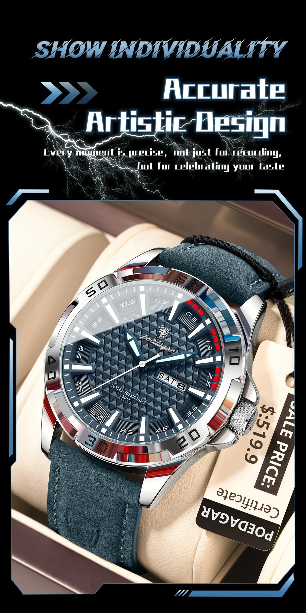 Reloj de pulsera POEDAGAR Original para hombre, Reloj de lujo resistente al agua con fecha luminosa y semana para hombre, relojes deportivos de cuero de cuarzo para hombre