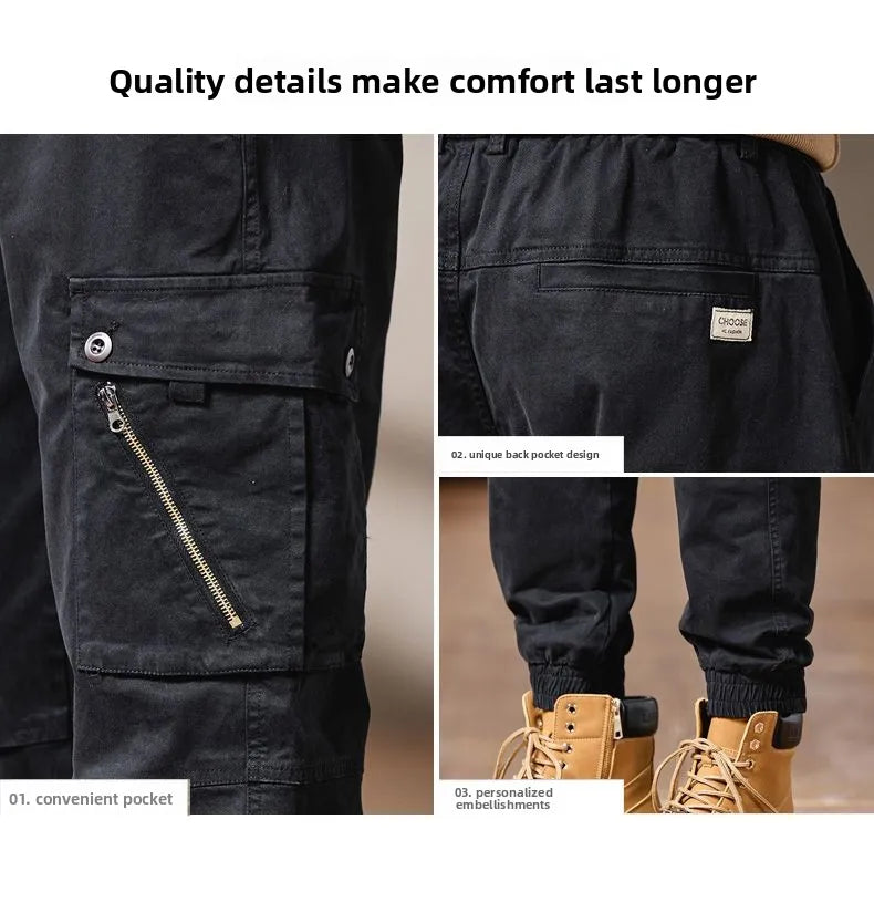 Pantalones Cargo avanzados para hombre, pantalones informales de marca a la moda para motocicleta, pantalones rectos ajustados elásticos multibolsectos para Otoño e Invierno para hombre