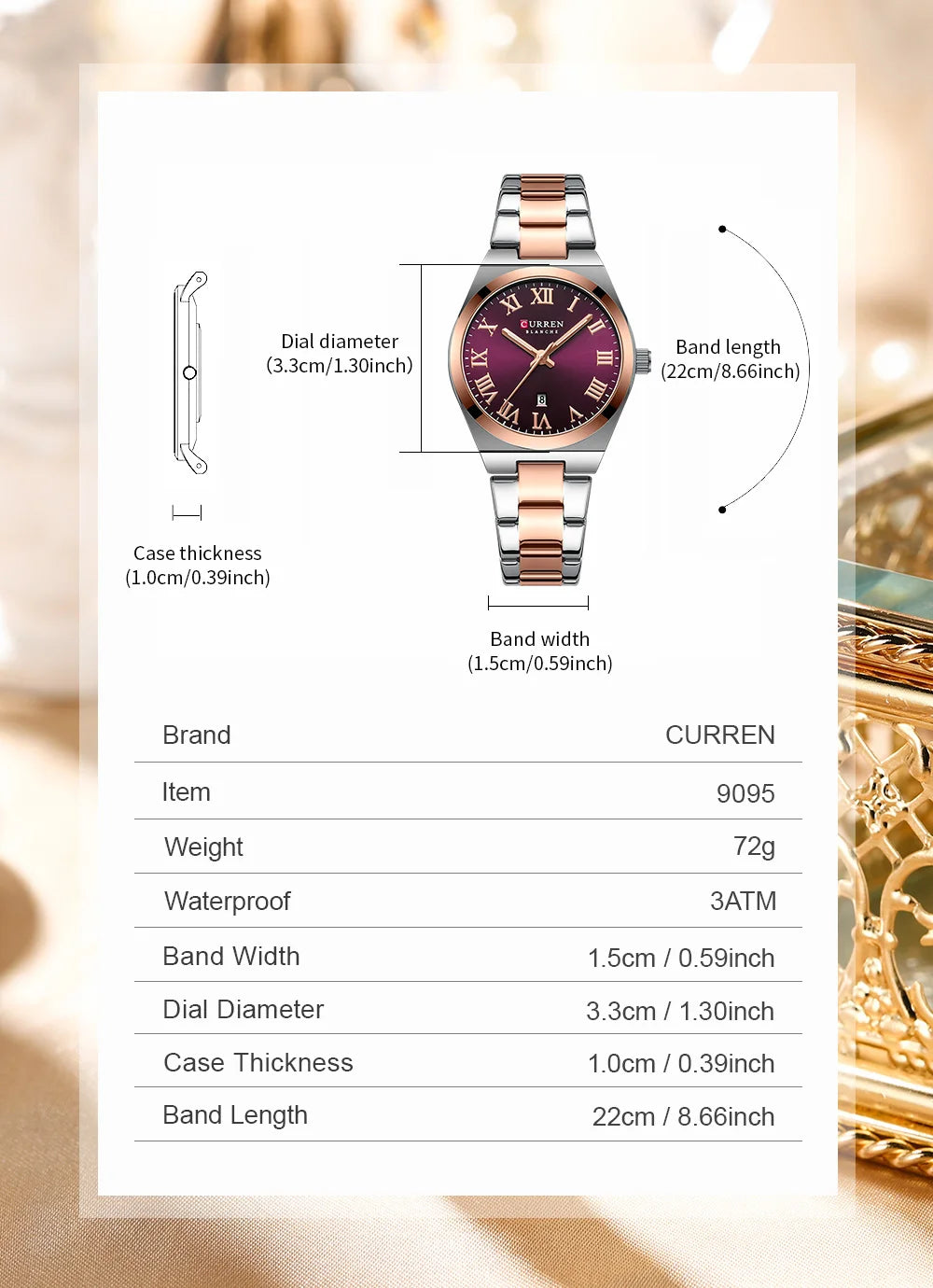 Relojes CURREN de lujo para mujer, relojes de pulsera de cuarzo de acero inoxidable informales a la moda para mujer, regalo para novia resistente al agua