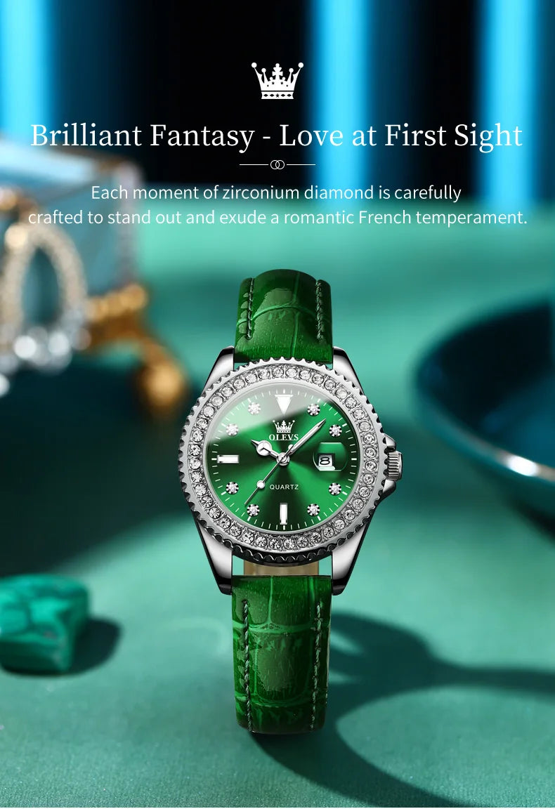 Reloj de cuarzo OLEVS Original con esfera de diamantes para mujer, relojes de moda para mujer, reloj de pulsera luminoso resistente al agua de acero inoxidable para mujer