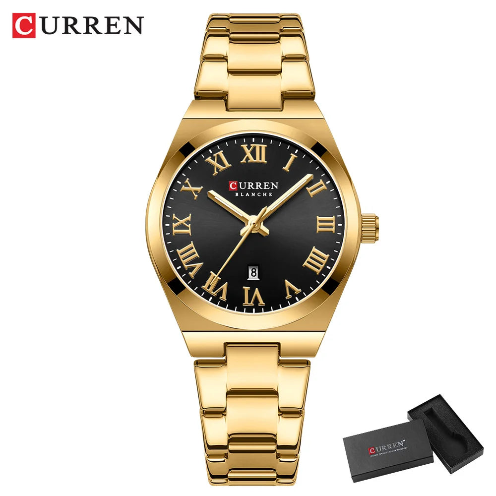 Relojes CURREN de lujo para mujer, relojes de pulsera de cuarzo de acero inoxidable informales a la moda para mujer, regalo para novia resistente al agua