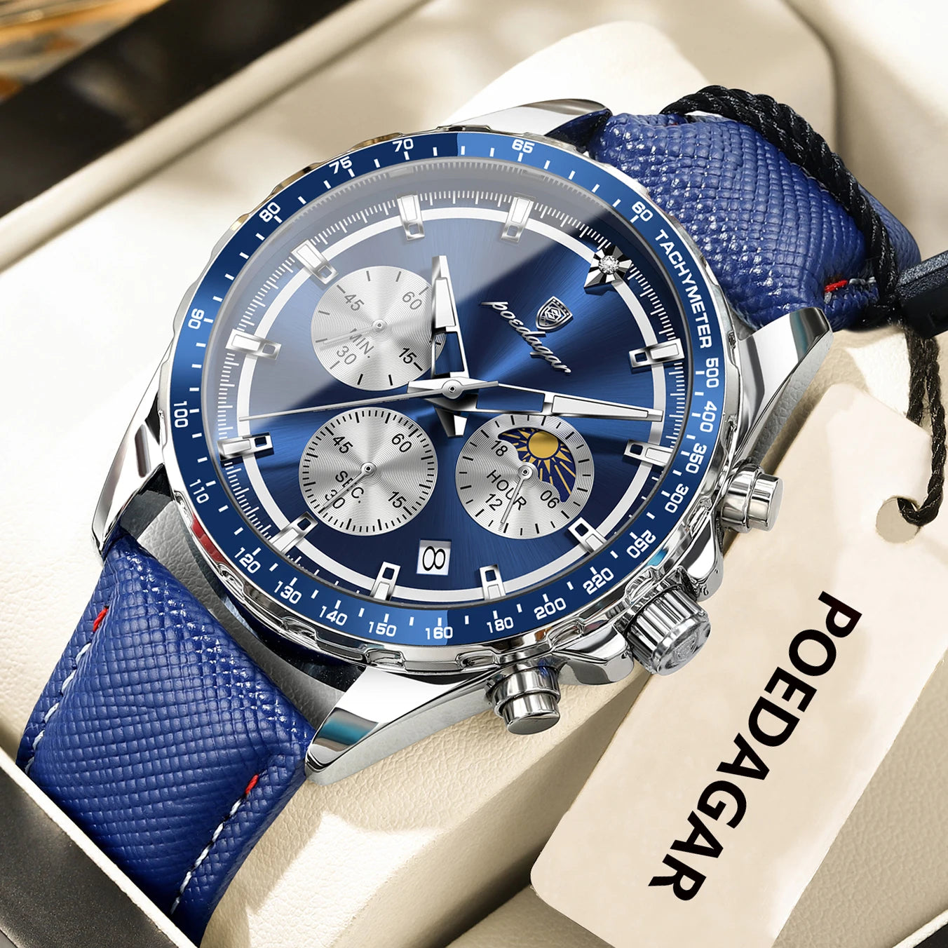Reloj POEDAGAR Original a la moda para hombre, Reloj luminoso resistente al agua con cronógrafo y fecha para hombre, Reloj de pulsera deportivo de cuarzo de cuero para hombre