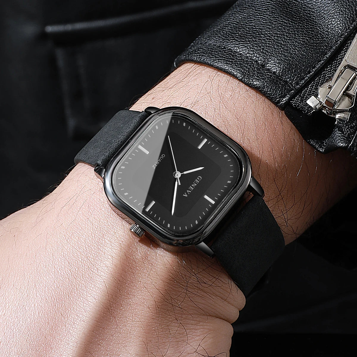 Relojes de hombre con esfera cuadrada a la moda, Reloj de cuarzo minimalista, Reloj de pulsera informal con correa de cuero, Reloj para Hombre (sin caja)