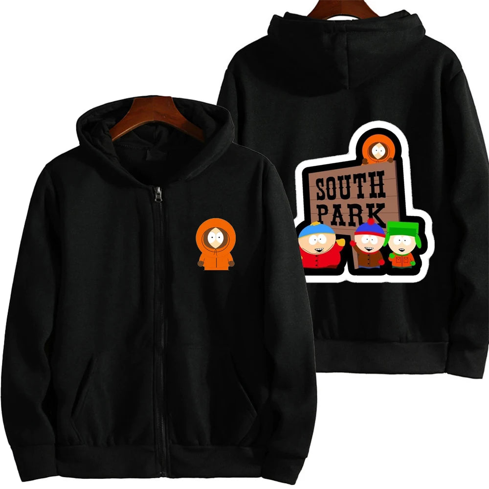 2025 nueva moda South Park dibujos animados Anime hombres Sudadera con capucha Otoño/Invierno mujeres cremallera sudadera pareja abrigo