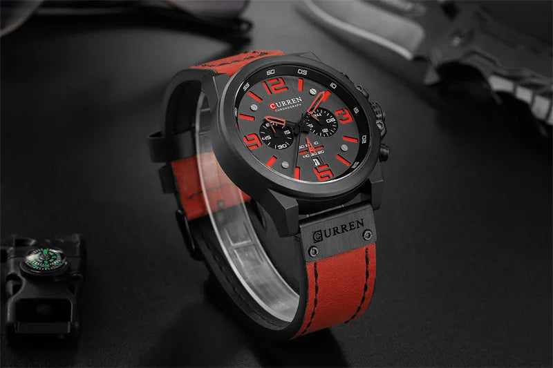 Reloj de pulsera Curren 8314 de cuarzo con calendario militar deportivo con cronógrafo informal para hombre, reloj masculino resistente al agua de cuero de negocios