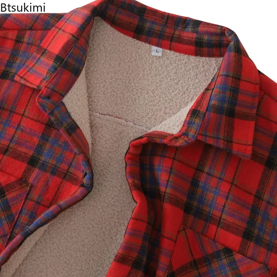 New2026 Chaqueta de lana a cuadros para hombre, Otoño Invierno, cuello vuelto, botón, camisa gruesa, chaqueta para hombre, chaqueta informal, camisas