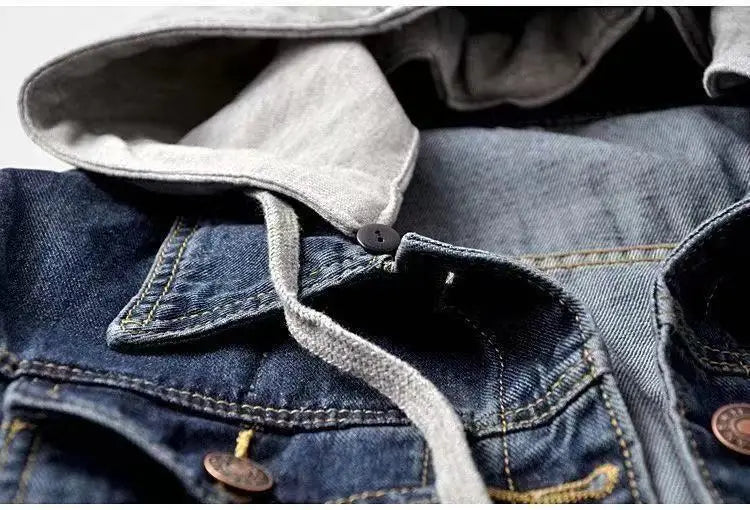 Chaqueta corta de mezclilla para mujer corta Otoño Invierno coreano de manga larga delgada con capucha versátil