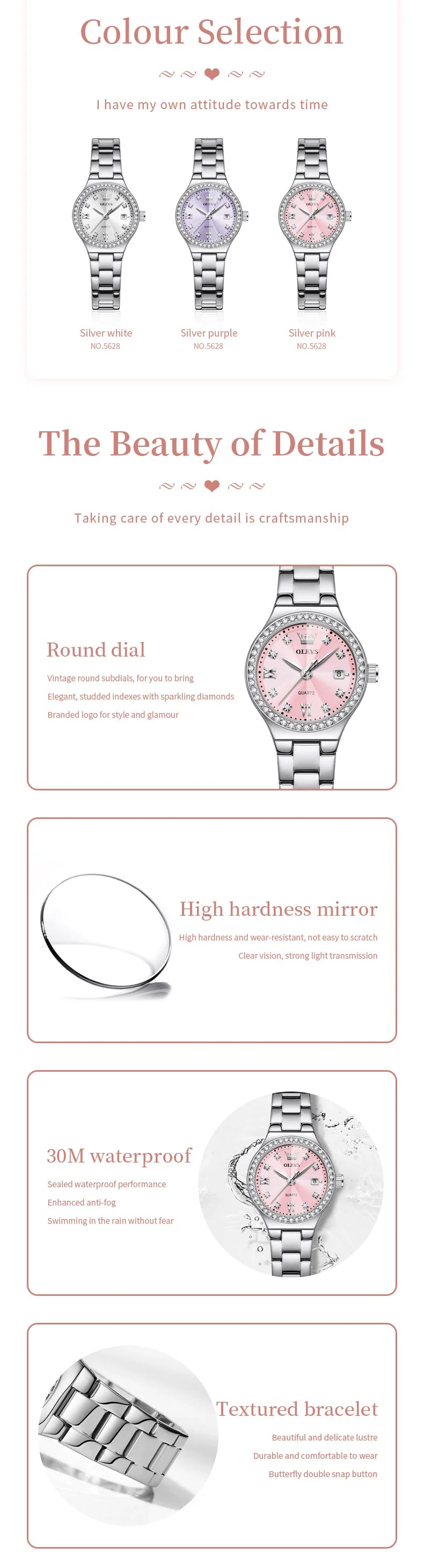 OLEVS Brand Original Quartz Watch Women Watch Fashion Waterproof Luminous Stainless Steel Diamond Date Women's Watch Reloj