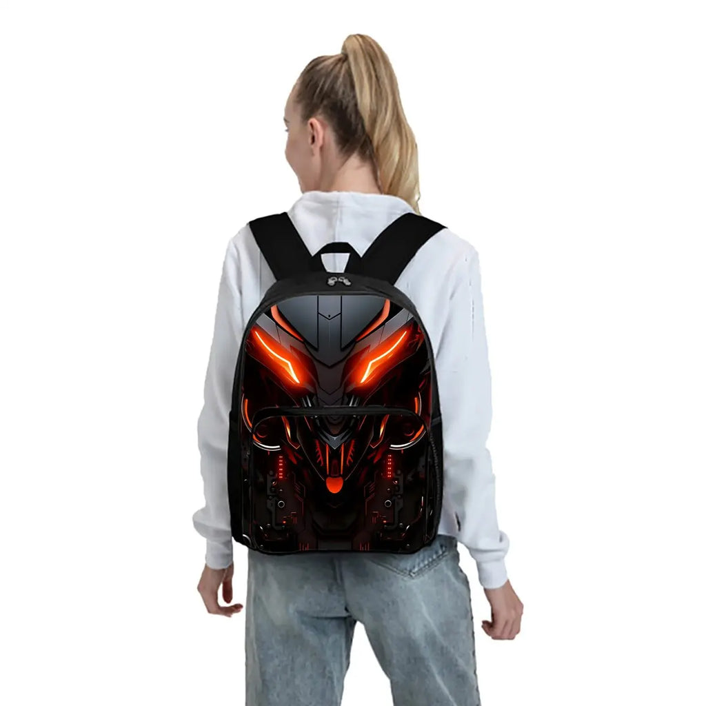 Mochila con bolsillo frontal cuadrado con estampado de robots mecánicos para niños y niñas, los mejores regalos, mochila escolar de dibujos animados plana 2D para niños
