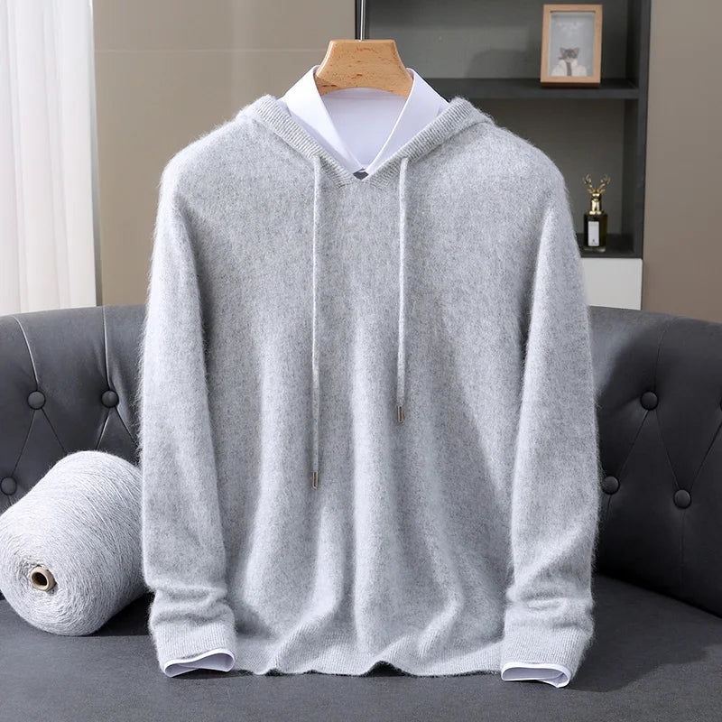 Jersey nuevo para hombre, suéter de cachemira de visón 100%, suéter informal de punto de negocios para otoño e invierno, suéter con capucha y cuello redondo para hombre, mangas completas