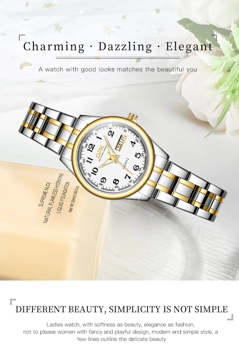 Reloj OPK 8110 para Mujer, Reloj de cuarzo resistente al agua, Reloj clásico de marca de lujo para Mujer, relojes con correa de acero inoxidable, Reloj para Mujer