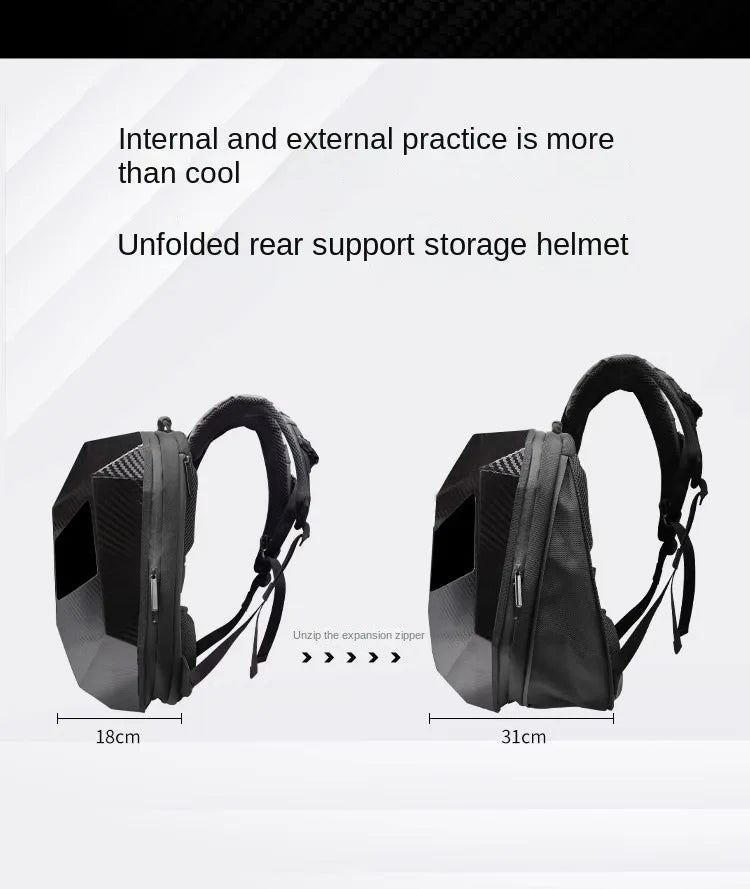 Mochila LED para Motociclistas con Ojos Brillantes, Textura de Fibra de Carbono, Casco, Mochila Escolar, Mochila para Portátil de Moto