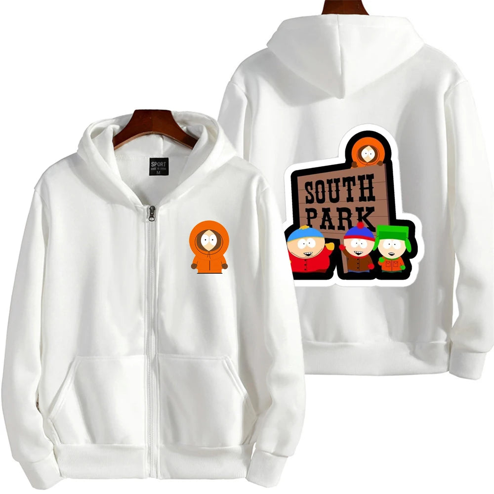 2025 nueva moda South Park dibujos animados Anime hombres Sudadera con capucha Otoño/Invierno mujeres cremallera sudadera pareja abrigo