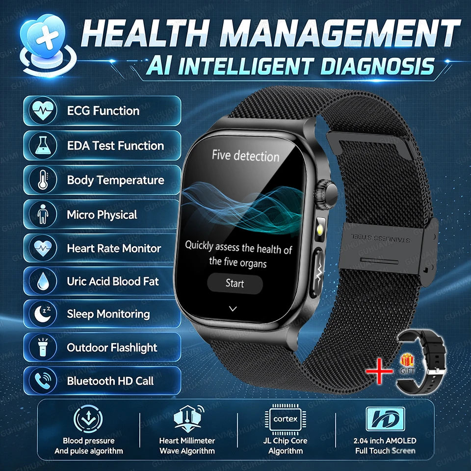 Nuevo Reloj Inteligente de Salud Nivel Hospitalario 2026 con Medición de Grasa Corporal, ECG, Oxígeno en Sangre, Presión Arterial, Pantalla AMOLED HD, Llamadas y Funciones Deportivas para Hombre