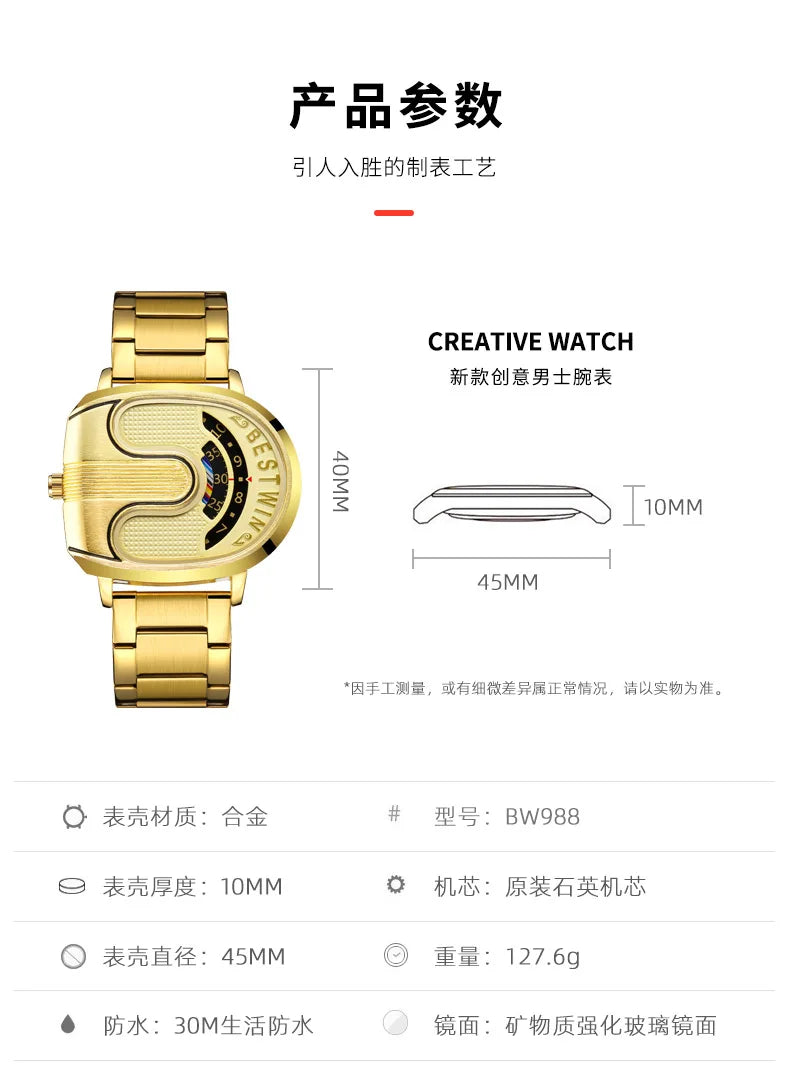 Relojes dorados de lujo para hombre, diseño único, banda de acero inoxidable, Dropship dorado, reloj masculino de alta calidad