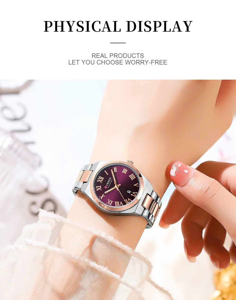 Relojes CURREN de lujo para mujer, relojes de pulsera de cuarzo de acero inoxidable informales a la moda para mujer, regalo para novia resistente al agua