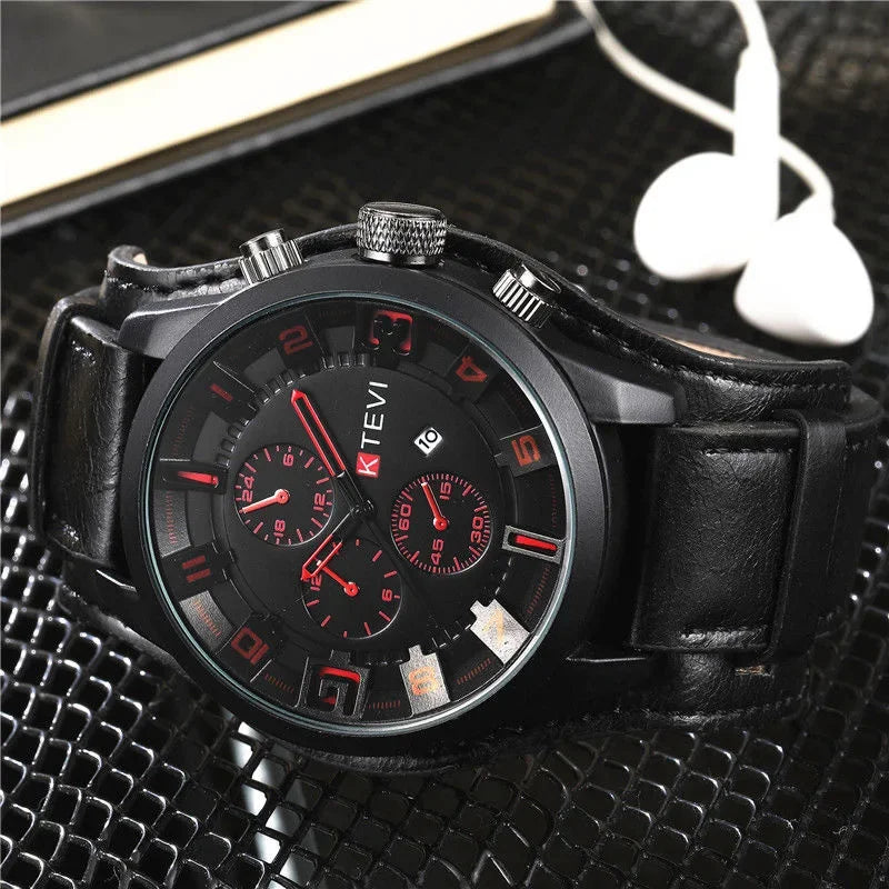 Reloj de Cuarzo para Hombre con Esfera Árabe, Correa de Cuero Informal, Relojes Deportivos con Calendario para Hombre