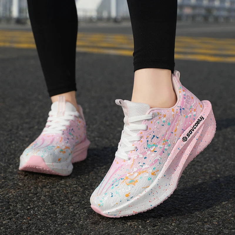 Zapatillas Deportivas para Mujer con Placa de Carbono Degradada, Amortiguadoras, Transpirables, Ligeras y Antideslizantes