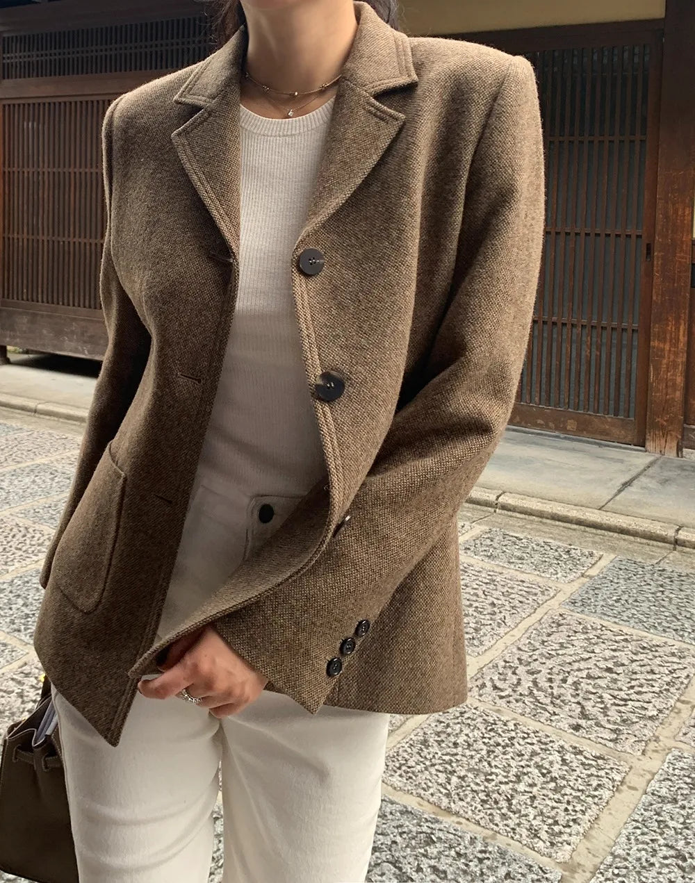 Chaqueta de traje de lana elegante coreano para mujer Otoño e Invierno Slim Fit marrón viajero abrigo de lana de gama alta Blazers ropa de mujer