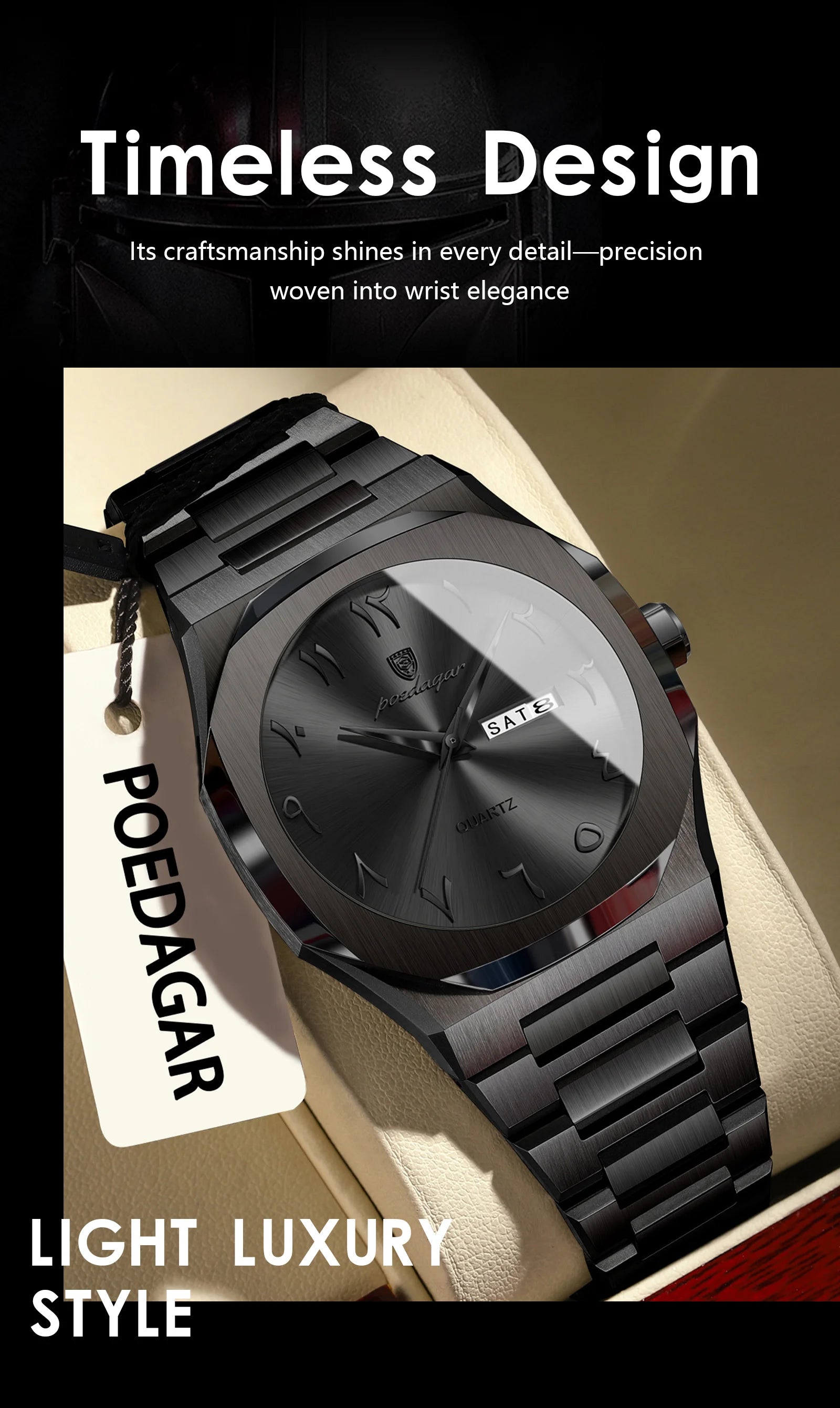 Reloj militar POEDAGAR para hombre, resistente al agua, calendario semanal de lujo, reloj de pulsera para hombre, relojes de cuarzo de acero inoxidable a la moda para hombre