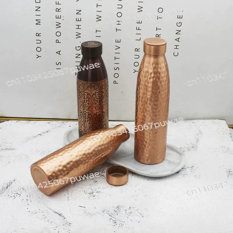 Botella de Agua de Cobre Hecha a Mano, Taza de Cobre Rojo, Recipiente para Beber Diario, para Yoga, Viajes y Actividades al Aire Libre, 100% Cobre Rojo Puro