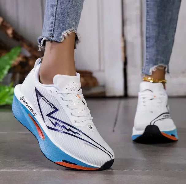 Zapatillas de running con amortiguación tecnológica y placa de carbono para mujer, zapatillas de running para maratón a juego para parejas, deportivas informales