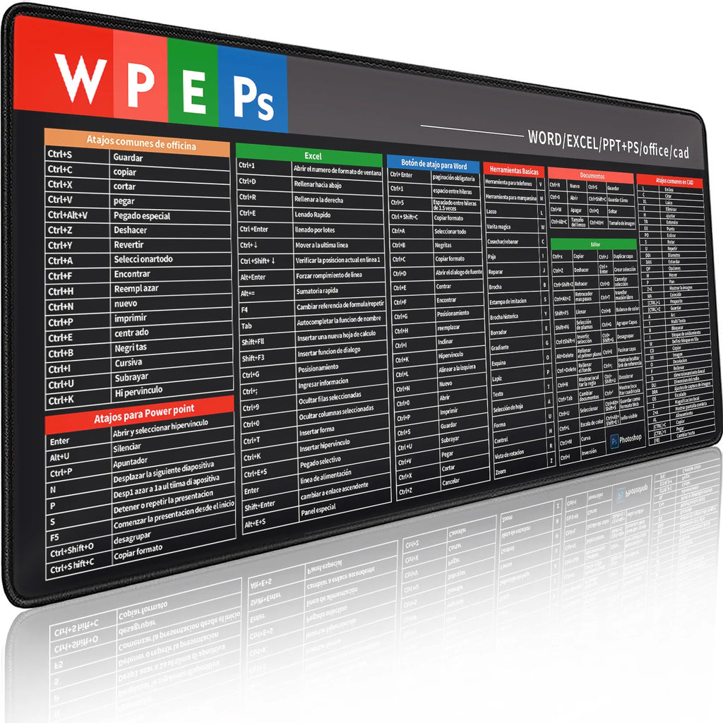 Mousepad con Atajos de Excel, Word y Windows en Español – Antideslizante, Oficina y Estudio