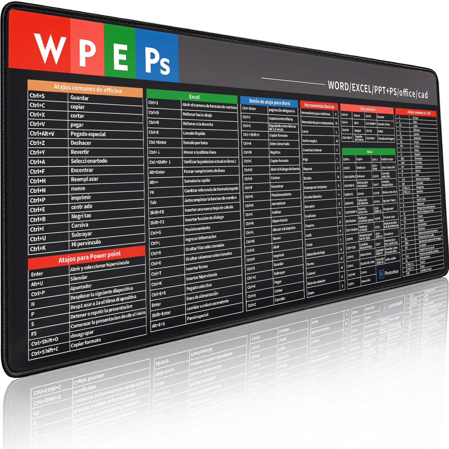 Mousepad con Atajos de Excel, Word y Windows en Español – Antideslizante, Oficina y Estudio