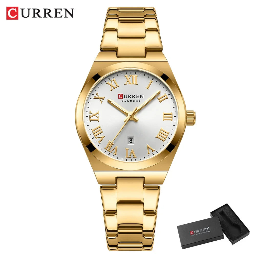 Reloj CURREN para mujer, relojes para mujer, relojes para mujer, vestido de moda resistente al agua, pulsera de acero inoxidable, relojes analógicos con fecha