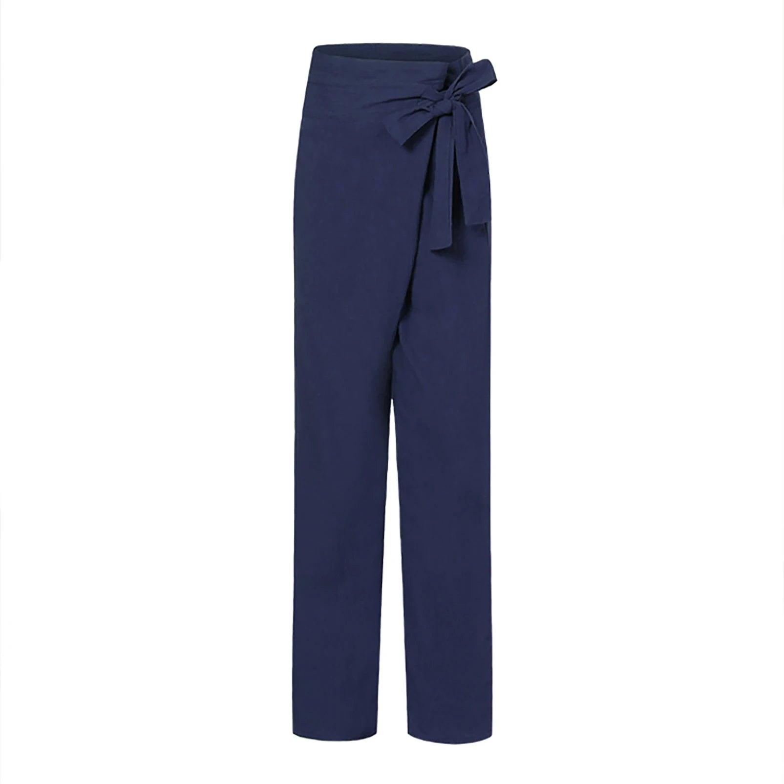 Pantalones informales con bolsillo para mujer, Color sólido, elásticos, con encuadernación, línea de algodón elegante, cintura alta, verano 2024