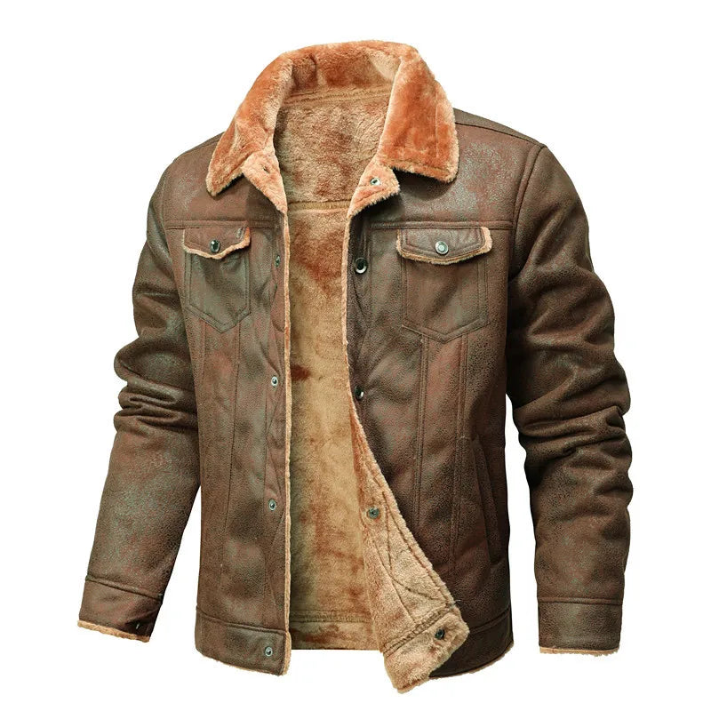 New fashion for men, integrated leather and fur jackets and coats with diagonal zipper, warm wool leather jackets for men, slim fit jackets