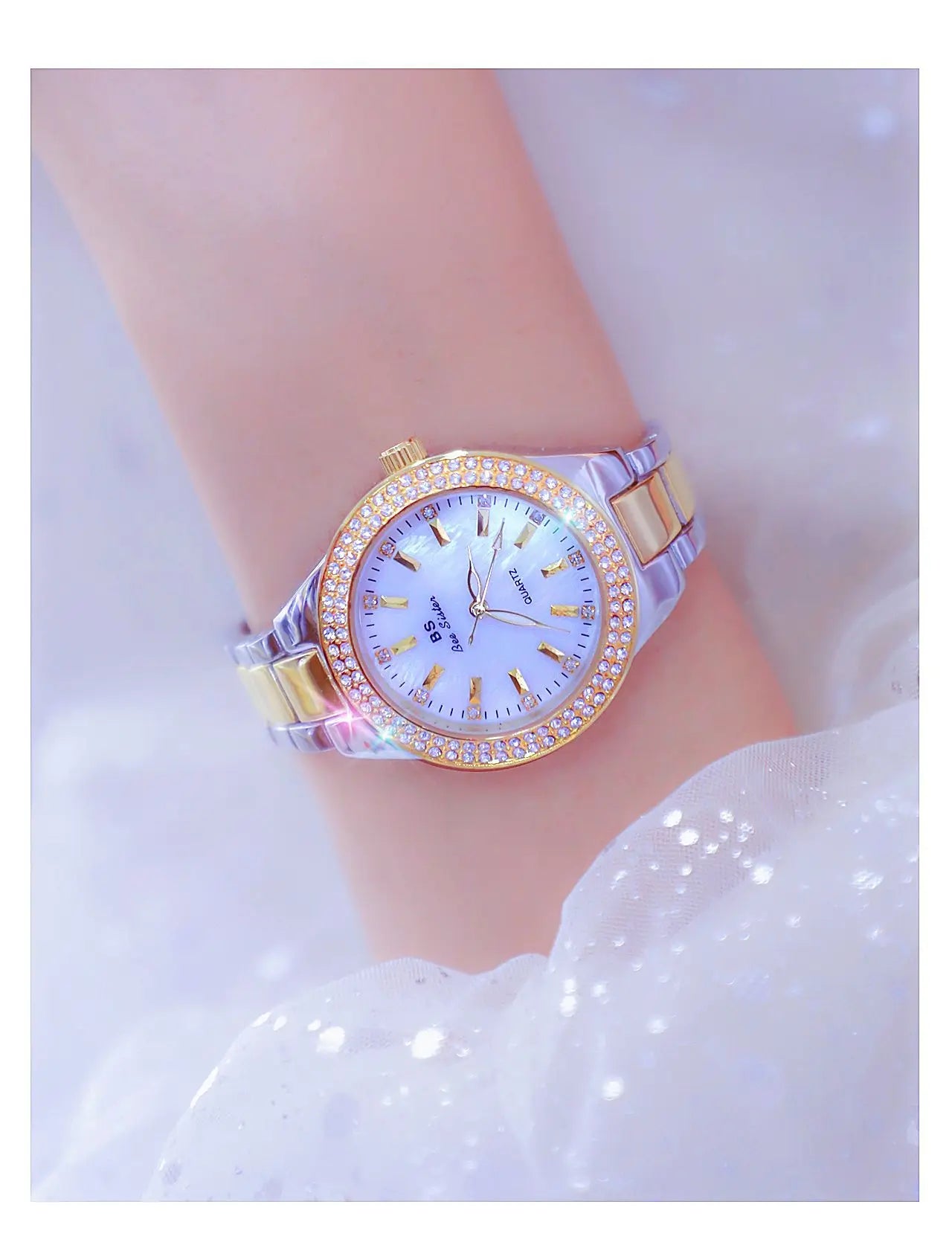 Relojes de pulsera de acero inoxidable para mujer, reloj dorado con diamantes de cristal, plateado